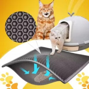 Grey Double Layer Cat Litter Mat – Waterproof & Washable