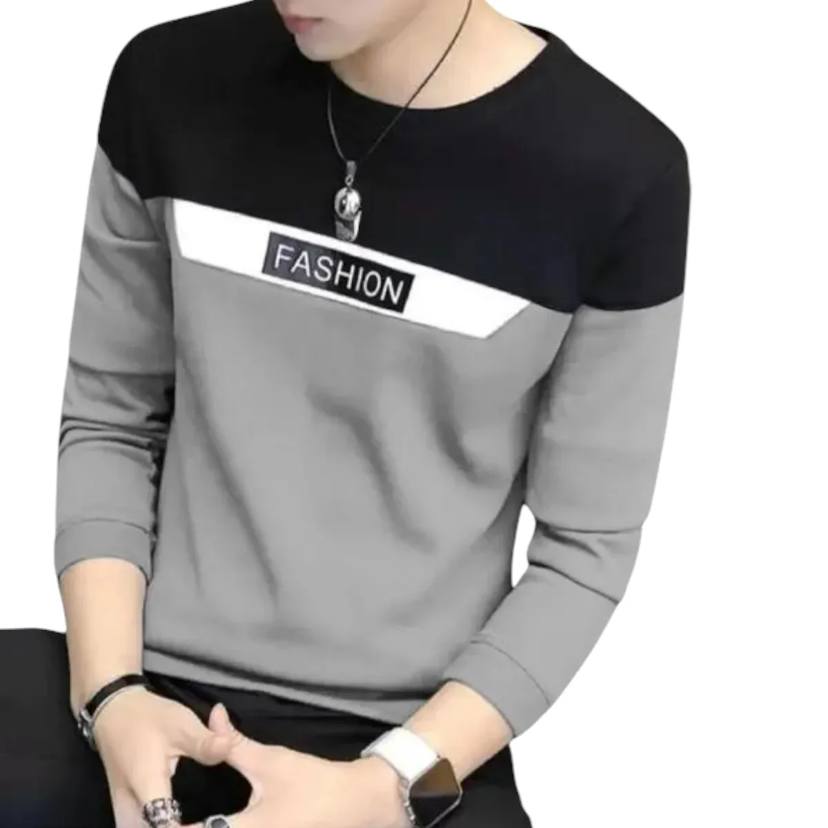 Men’s Round Neck Colourblocked Cotton Blend T-Shirt - Image 1