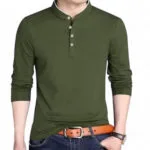 Solid Men’s Mandarin Collar Full Sleeves T-Shirt - Image 3
