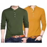 Solid Men’s Mandarin Collar Full Sleeves T-Shirt