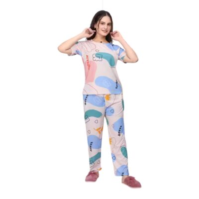 Women's Lycra Printed Short Sleeve Pajama Set | Comfortable Sleepwear