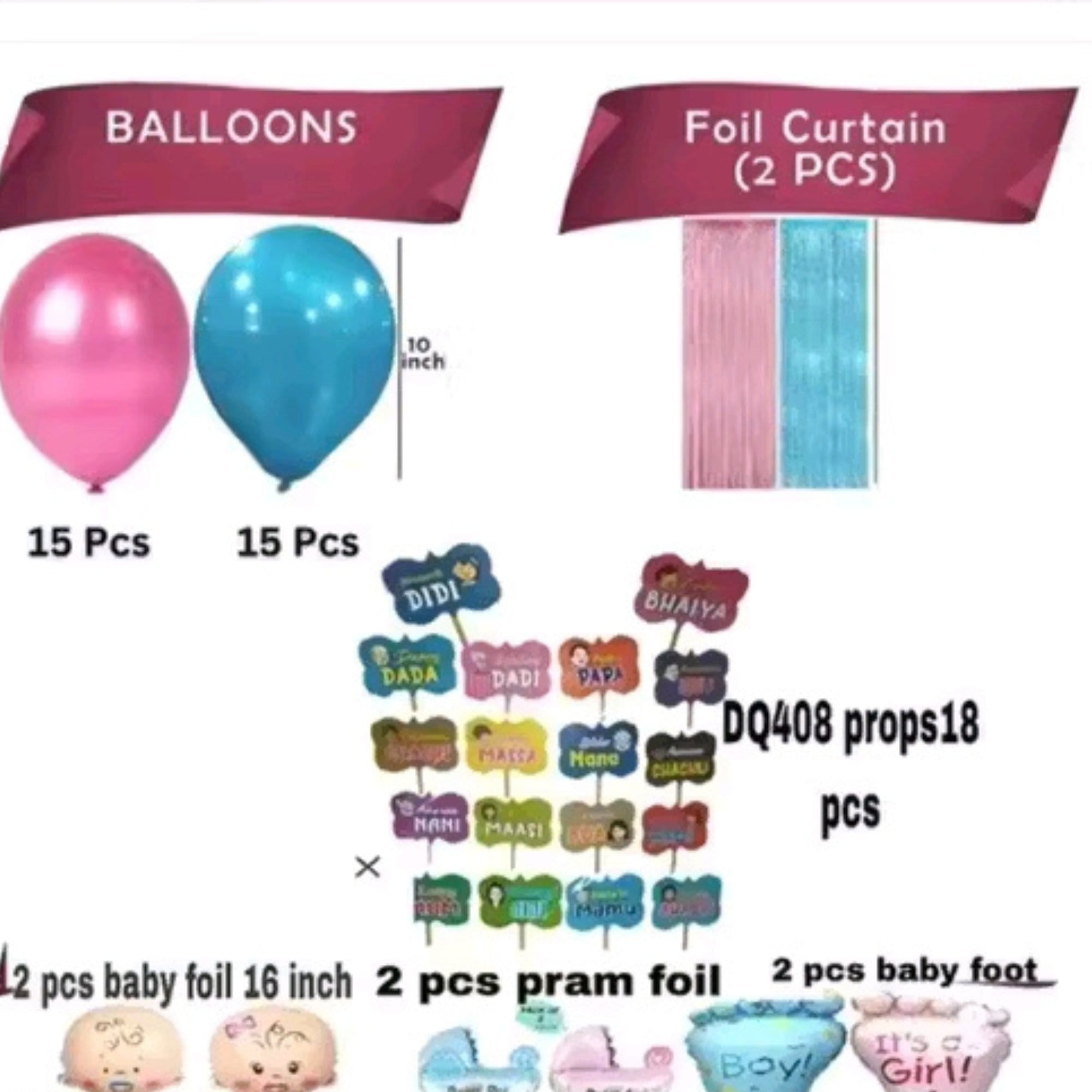 57Pcs Baby Shower Decoration Items – Balloons, Foil Curtains & Props - Image 2