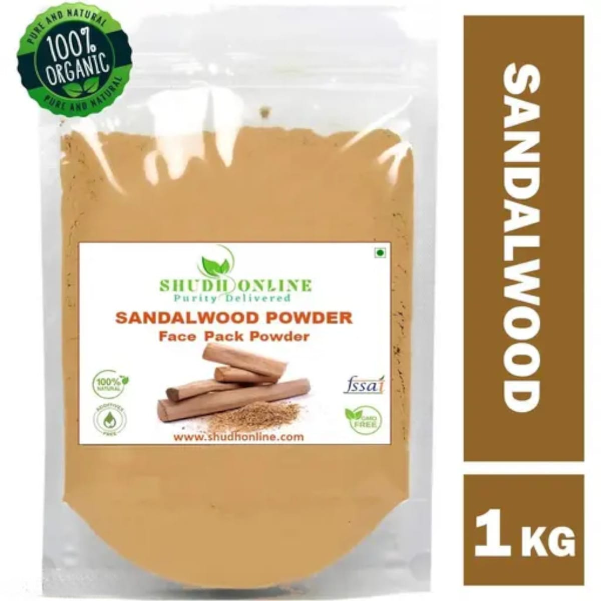 Pure Organic Sandalwood Powder for Face Pack, Skin - 1Kg (Chandan)