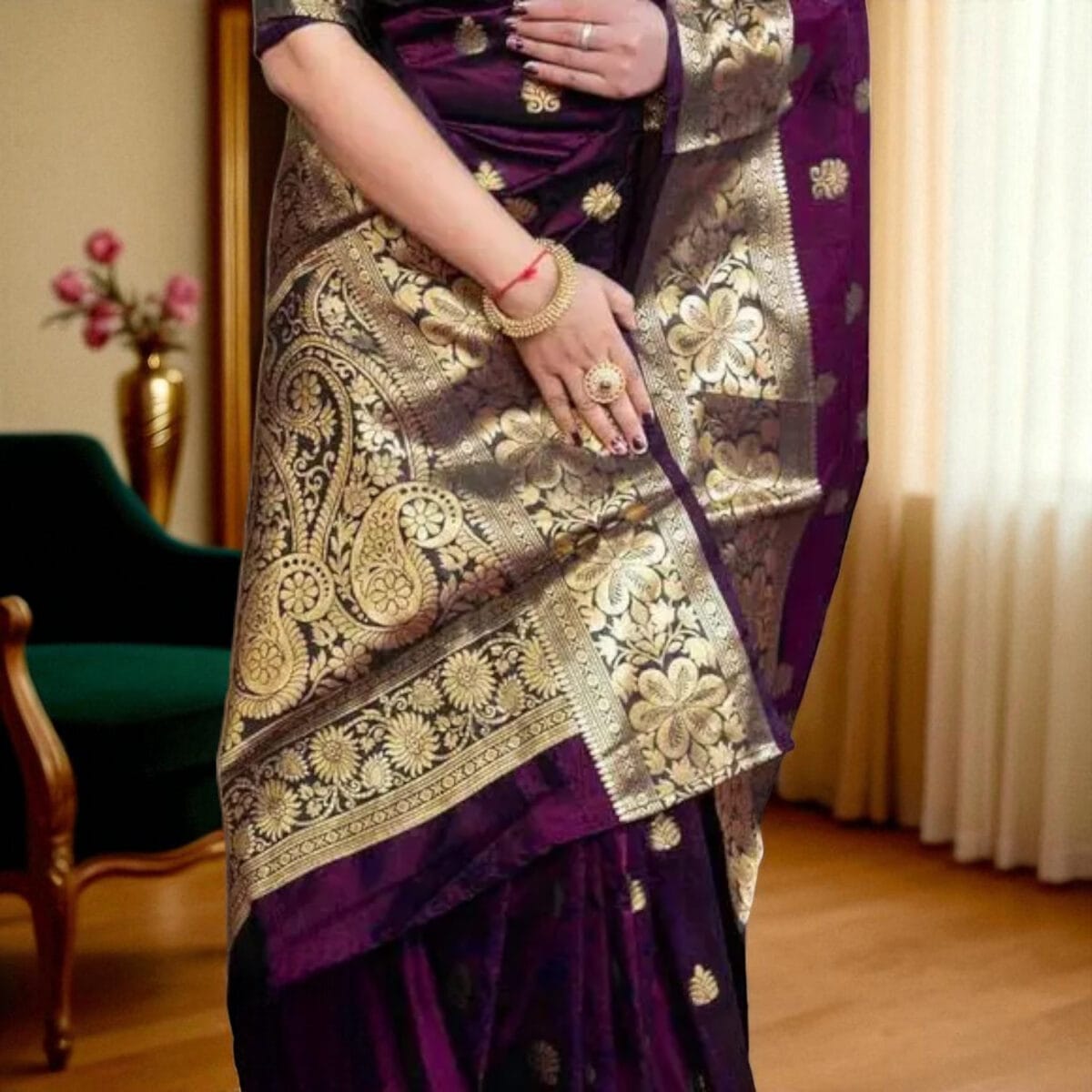 Banarasi Silk Saree 2024 – Party Wear Zari Woven Design - Image 2