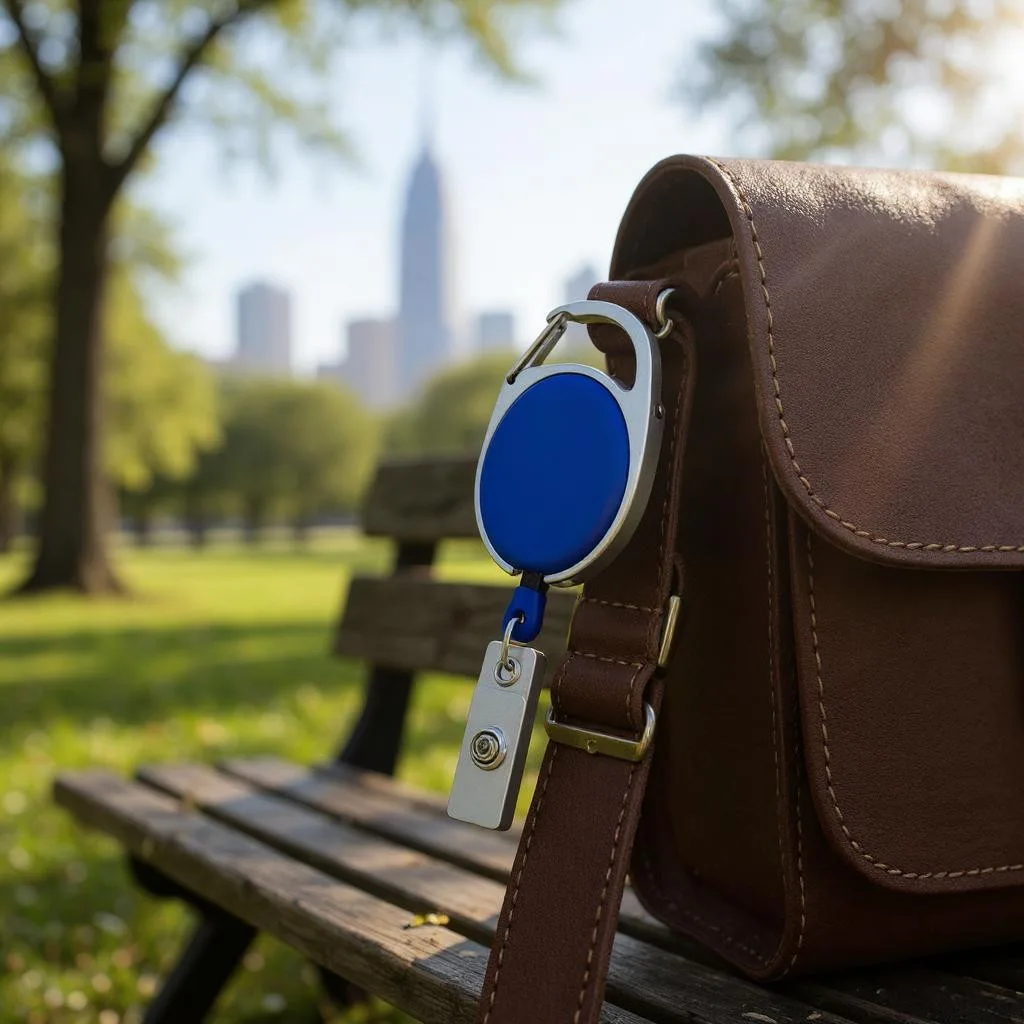 Retractable Oval ID Card Holder – Blue Clip-On YoYo Reel - Image 1