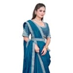 Teal Ready-to-Wear Ruffle Saree with Embroidery – Art Silk