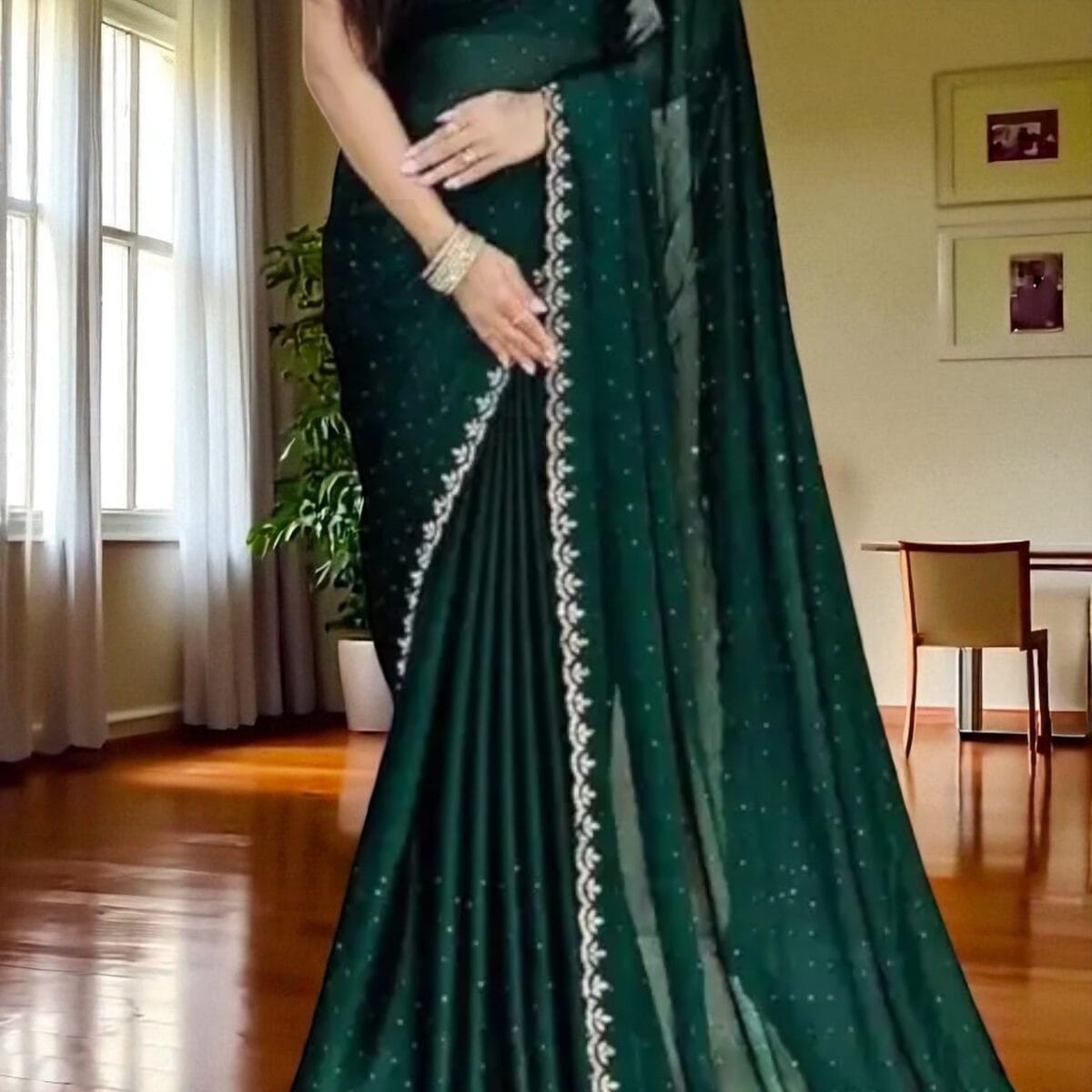 Chinon Georgette Saree 2025 – Trendy Partywear in Solid Colour