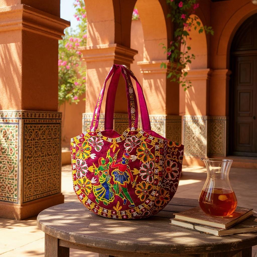 Handmade Gujarati Embroidered Cotton Sling Bag – Multicolour