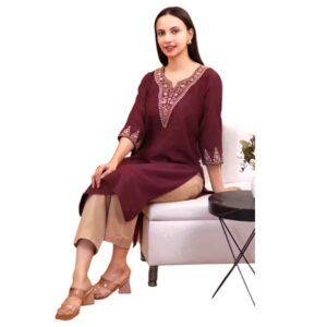 Women's Woollen Kurta Phiran – Maroon with Kashmiri Embroidery