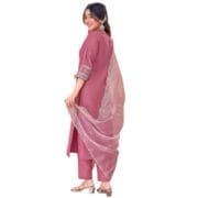 Gajri Color Partywear Kurti Set for Women – Embroidered Cotton Blend Kurta Pant Dupatta - Image 2