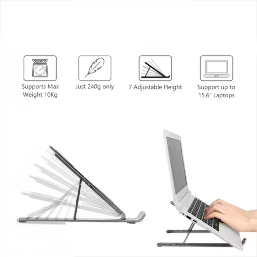 Adjustable Aluminum Laptop Stand for Desk – Foldable Ergonomic Laptop & Tablet Riser (10–15.6 Inch) - Image 4