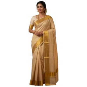 Kerala Fashion Trendy Mini Checked Tissue Saree with Running Blouse