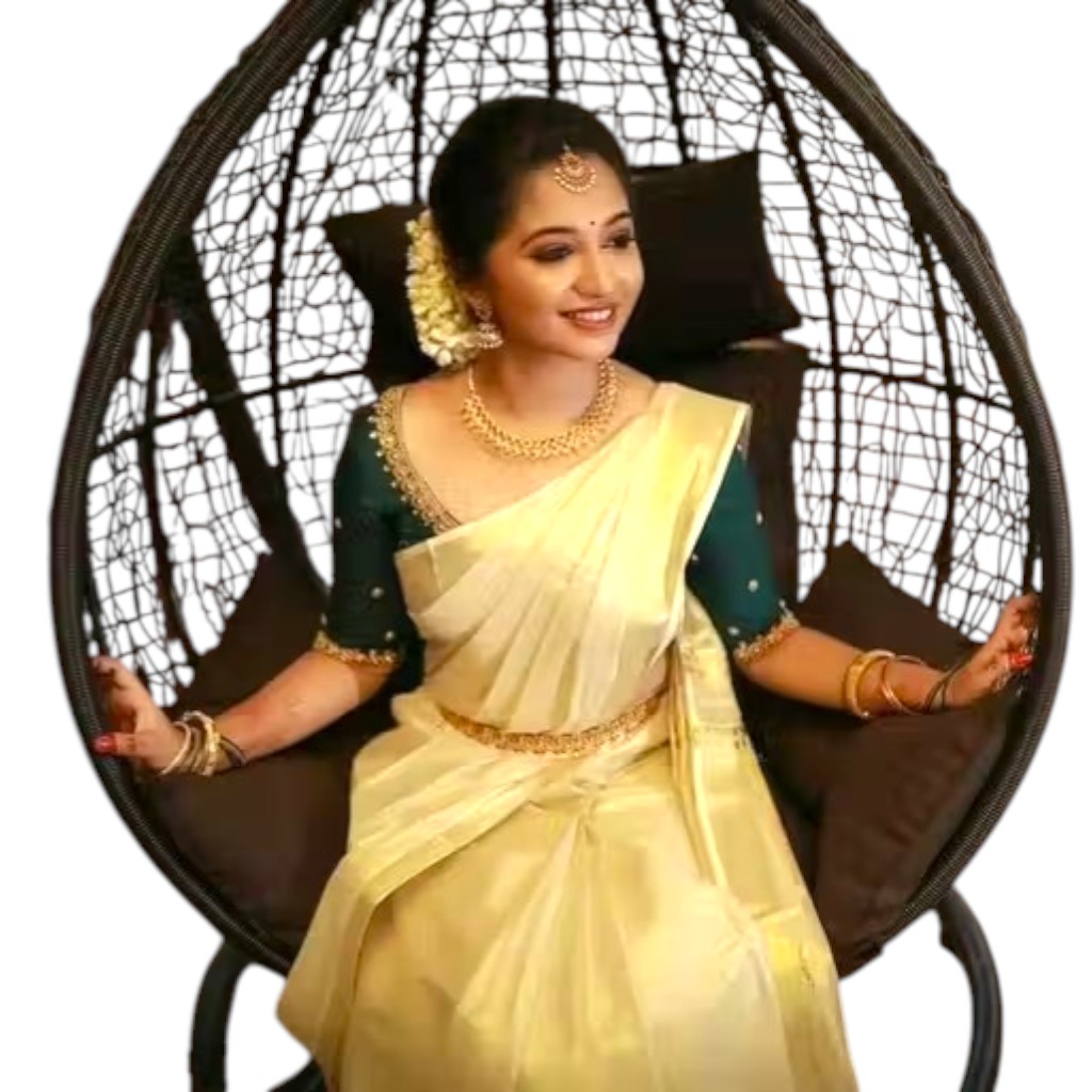 Kerala Kasavu Golden Tissue Saree with Running Blouse – Cream