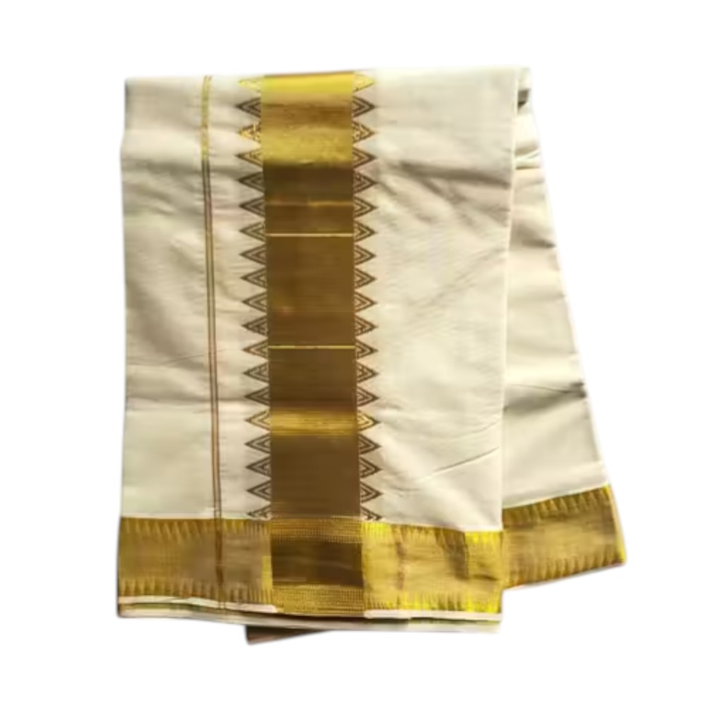 Kerala Kasavu Saree in Cotton with Traditional Golden Temple Border - Image 4