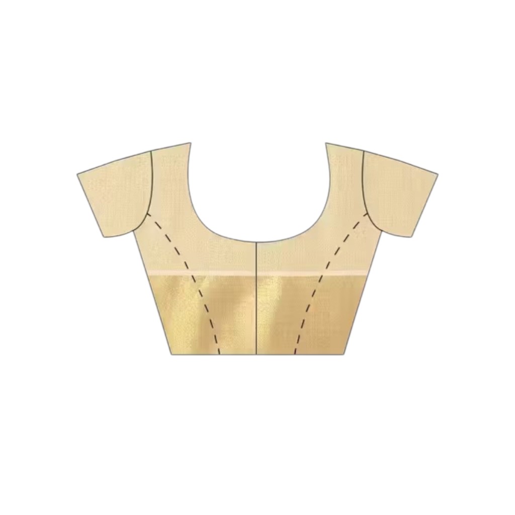 Kerala Kasavu Golden Tissue Saree with Running Blouse – Cream - Image 2