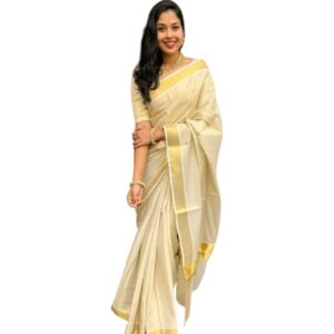 Kerala Style Gold Tissue Cotton Kasavu Saree with Classic Zari Border