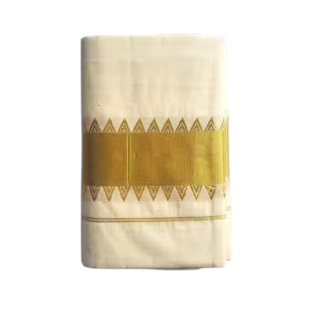 Kerala Kasavu Saree in Cotton with Traditional Golden Temple Border